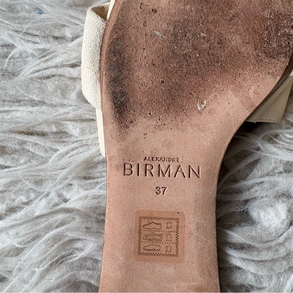 Alexandre Birman Cream Leather Crystal Round Buckle Slide Sandals - Picture 10 of 12